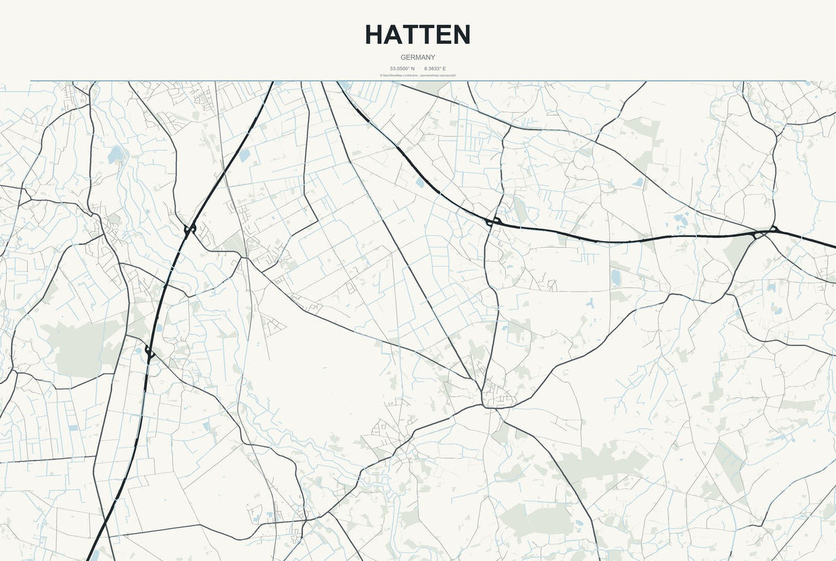 Hatten, Germany City Map Aluminum Sign in Headline Atlas style