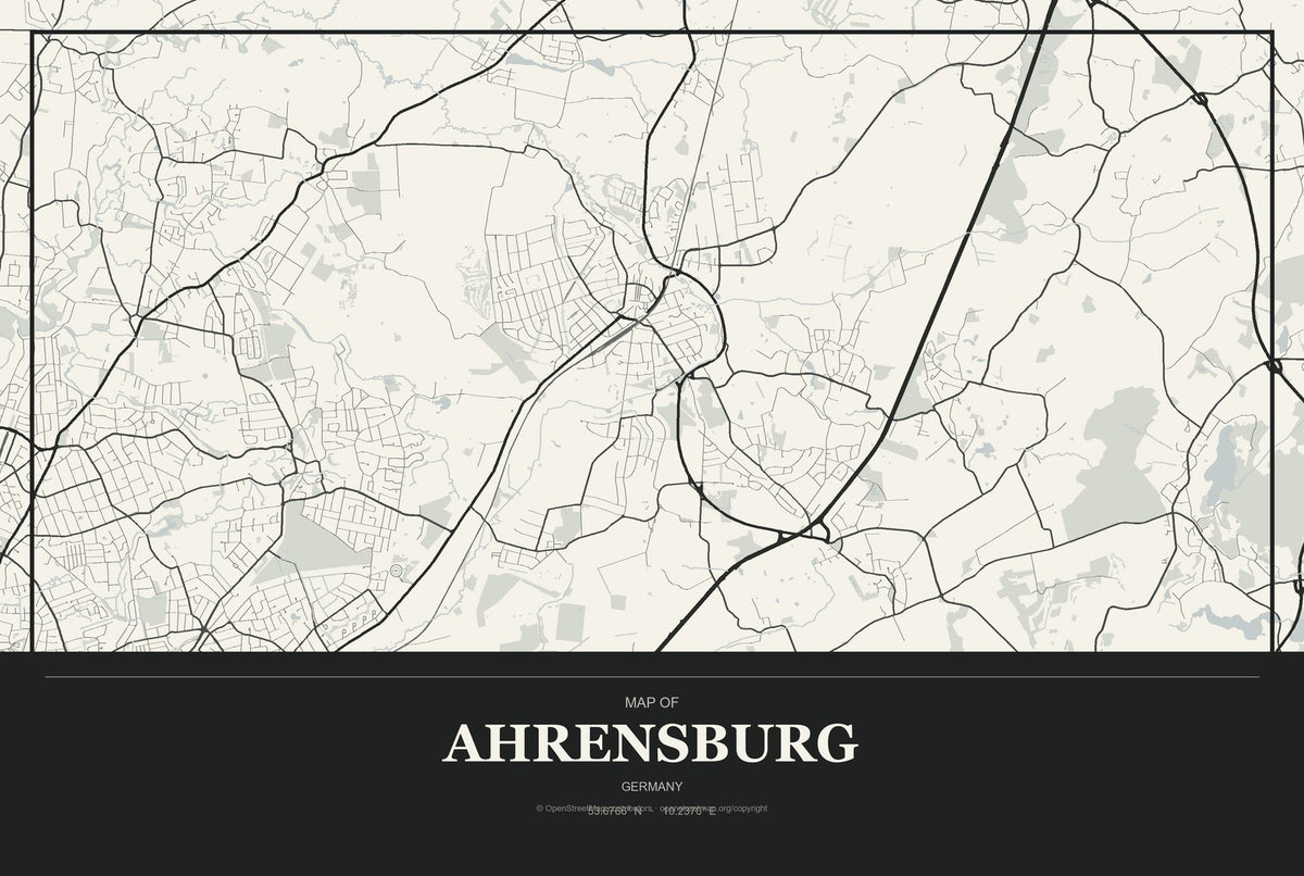 Ahrensburg, Germany City Map Aluminum Sign in Museum Plaque style