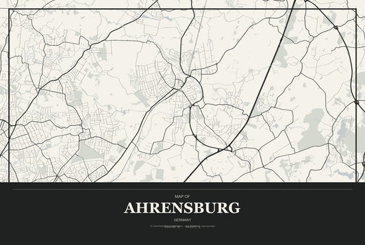 Ahrensburg, Germany City Map Aluminum Sign in Museum Plaque style