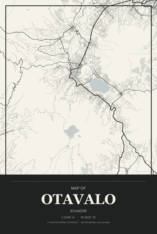 Otavalo, Ecuador City Map Aluminum Sign in Museum Plaque style