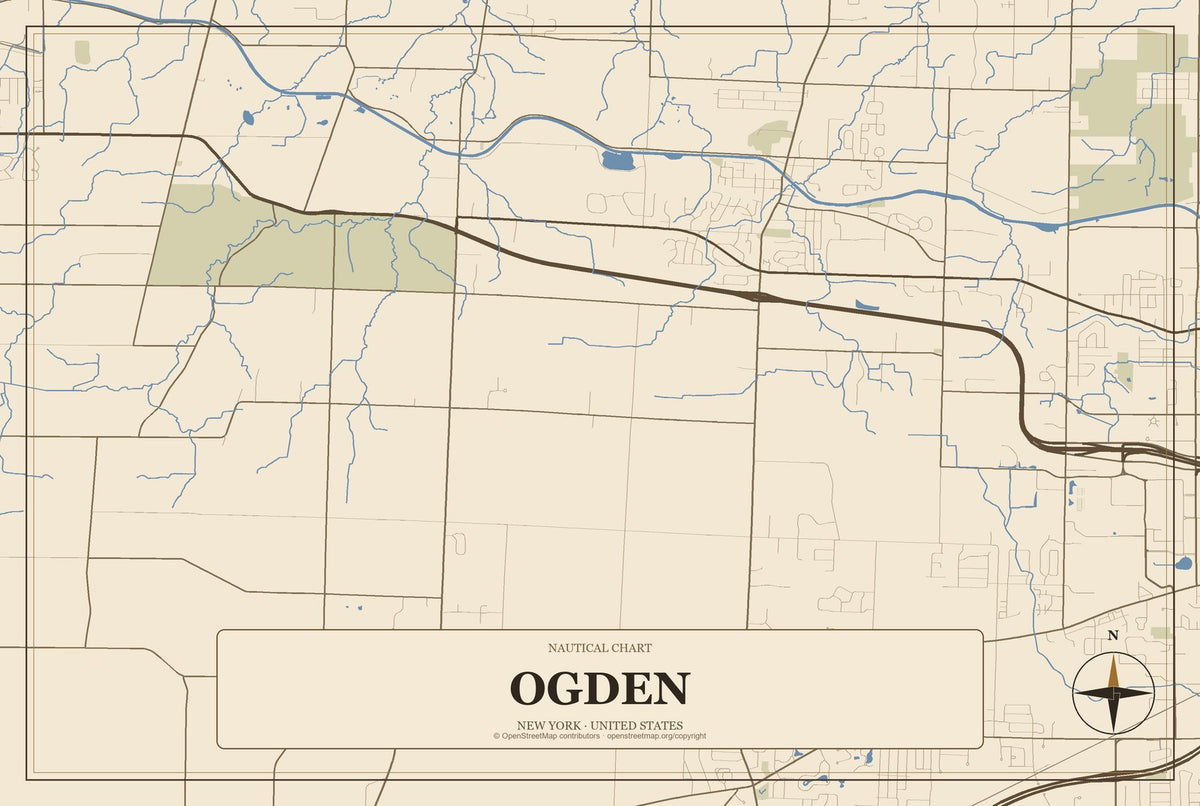 Ogden, New York City Map Aluminum Sign in Heritage Nautical style