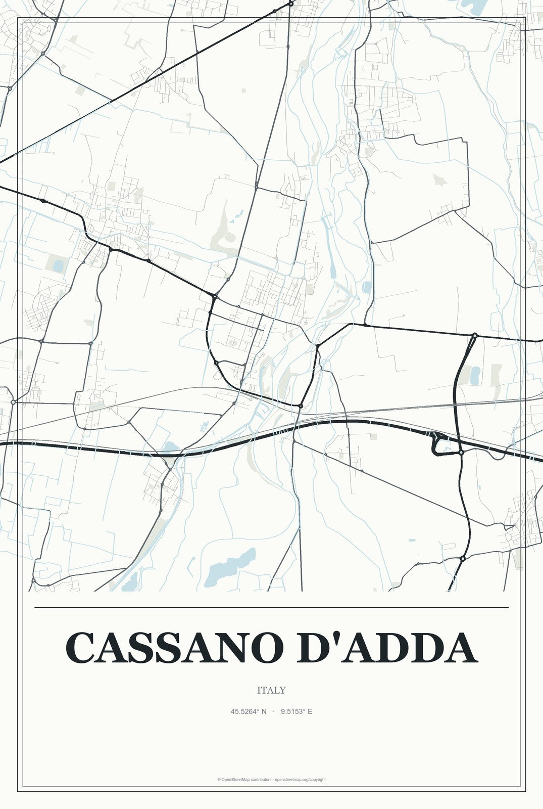 Cassano d'Adda, Italy City Map Aluminum Sign in Gallery Air style