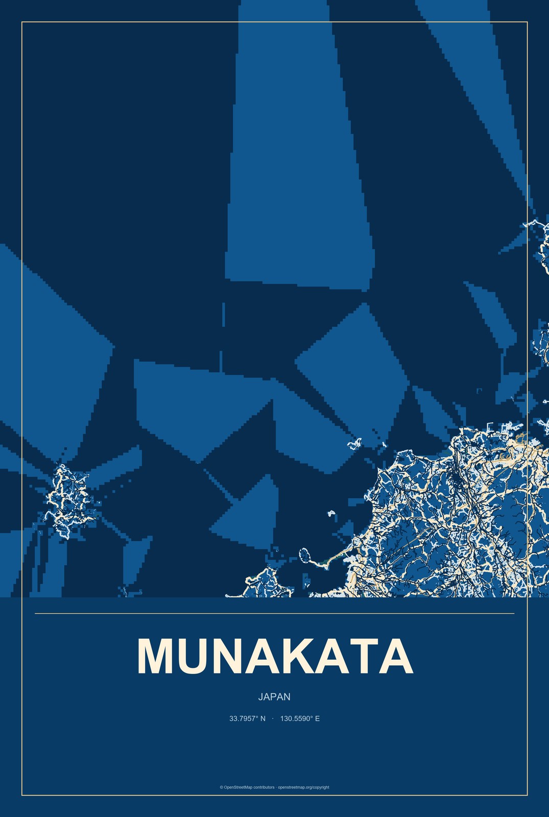 Munakata, Japan City Map Aluminum Sign in Harbor Cobalt style