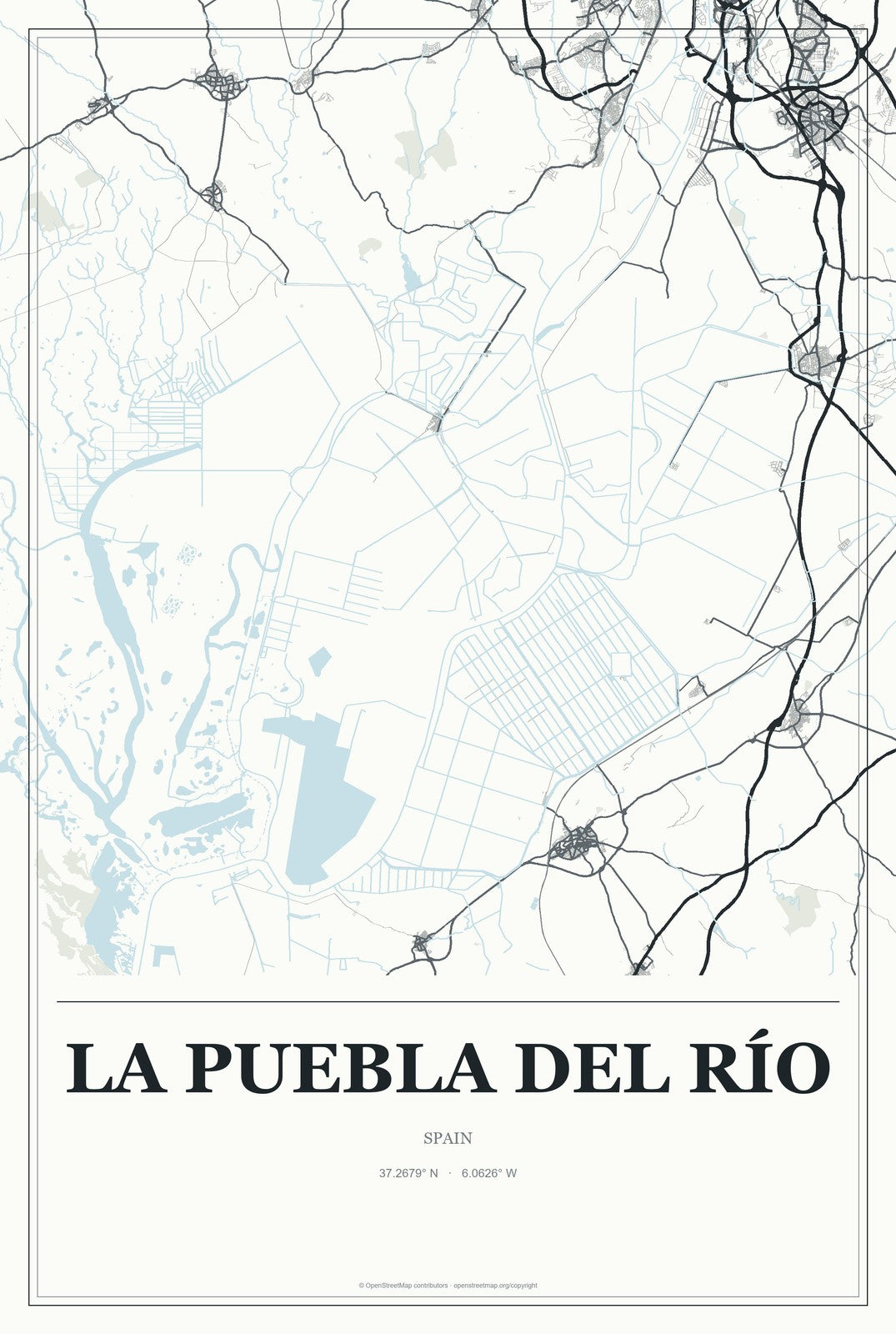 La Puebla del Río, Spain City Map Aluminum Sign in Gallery Air style