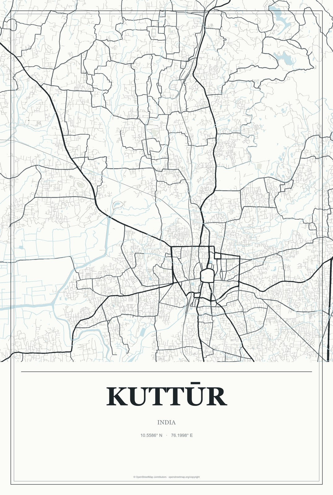 Kuttūr, India City Map Aluminum Sign in Gallery Air style