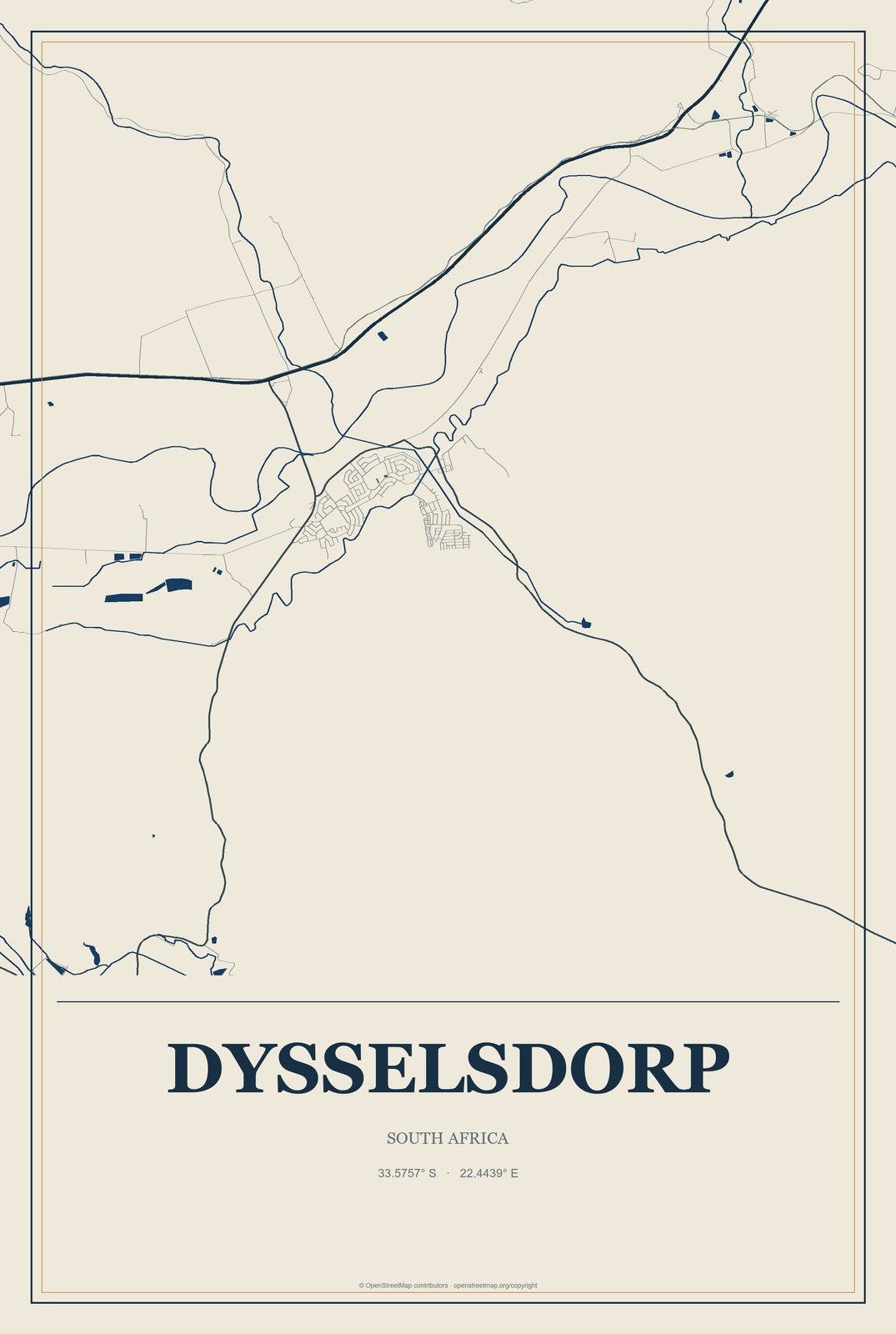 Dysselsdorp, South Africa City Map Aluminum Sign in Coastal Cutout style