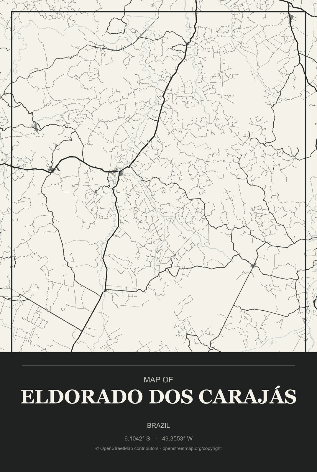 Eldorado dos Carajás, Brazil City Map Aluminum Sign in Museum Plaque style