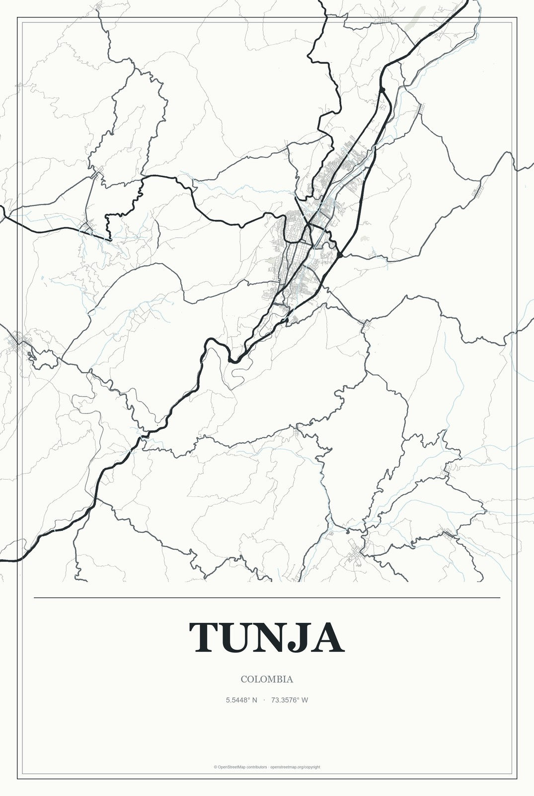 Tunja, Colombia City Map Aluminum Sign in Gallery Air style