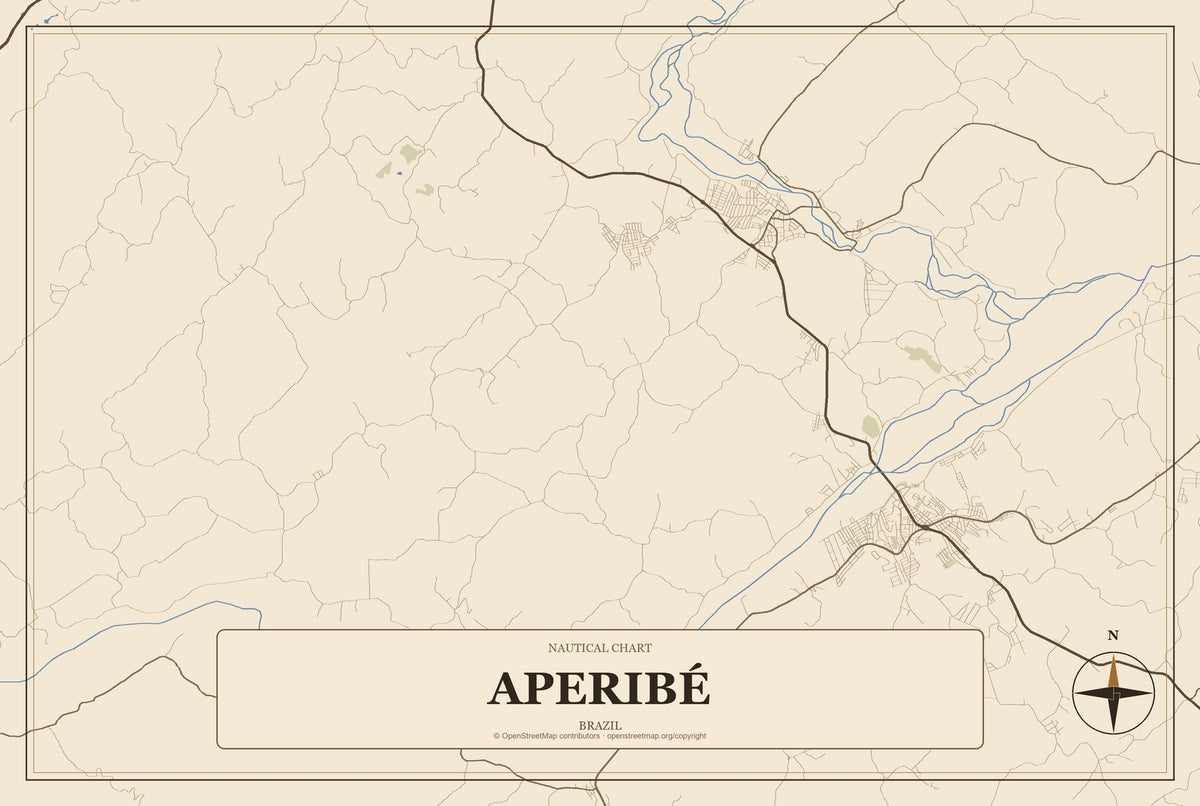 Aperibé, Brazil City Map Aluminum Sign in Heritage Nautical style
