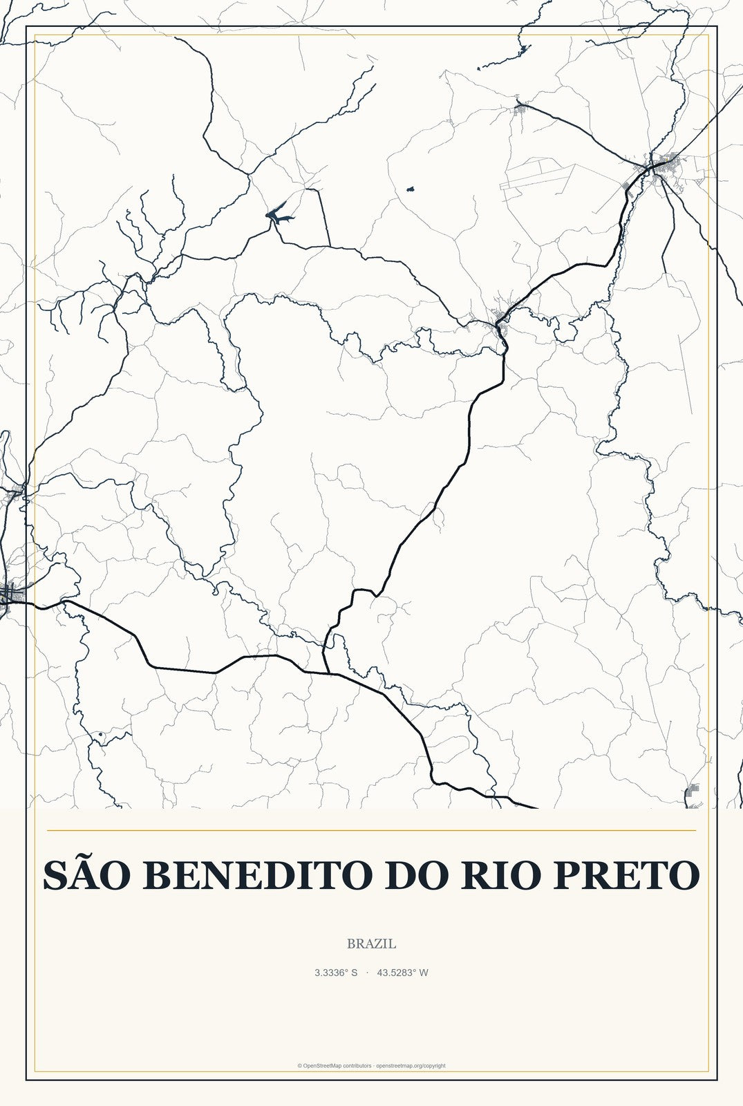 São Benedito do Rio Preto, Brazil City Map Aluminum Sign in Citrine Modern style