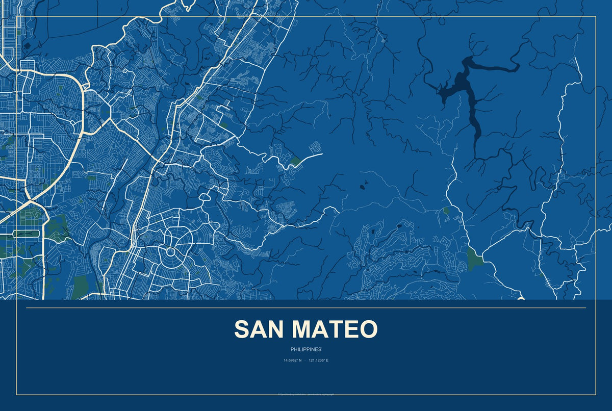 San Mateo, Calabarzon, Philippines City Map Aluminum Sign in Harbor Cobalt style