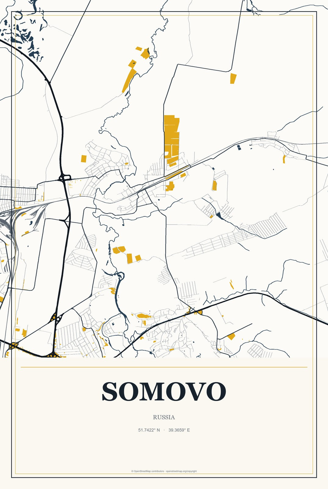 Somovo, Russia City Map Aluminum Sign in Citrine Modern style
