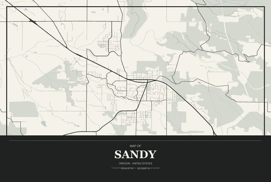 Sandy, Oregon City Map Aluminum Sign in Museum Plaque style