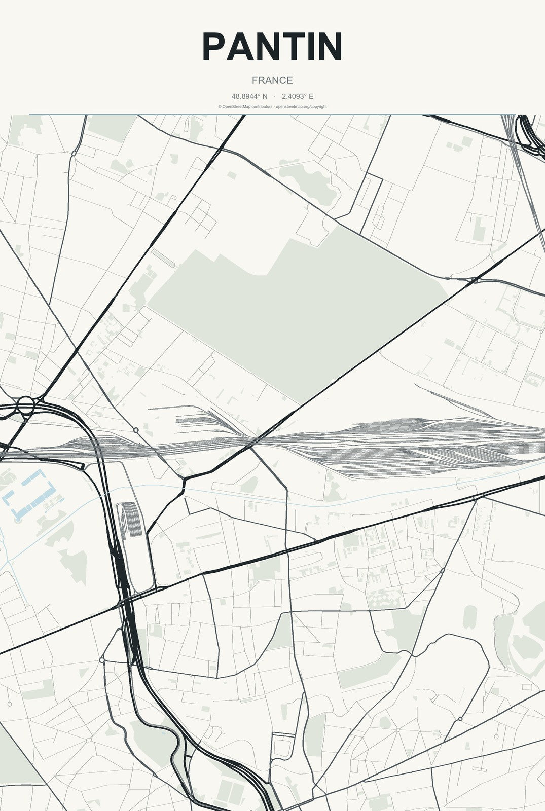 Pantin, France City Map Aluminum Sign in Headline Atlas style