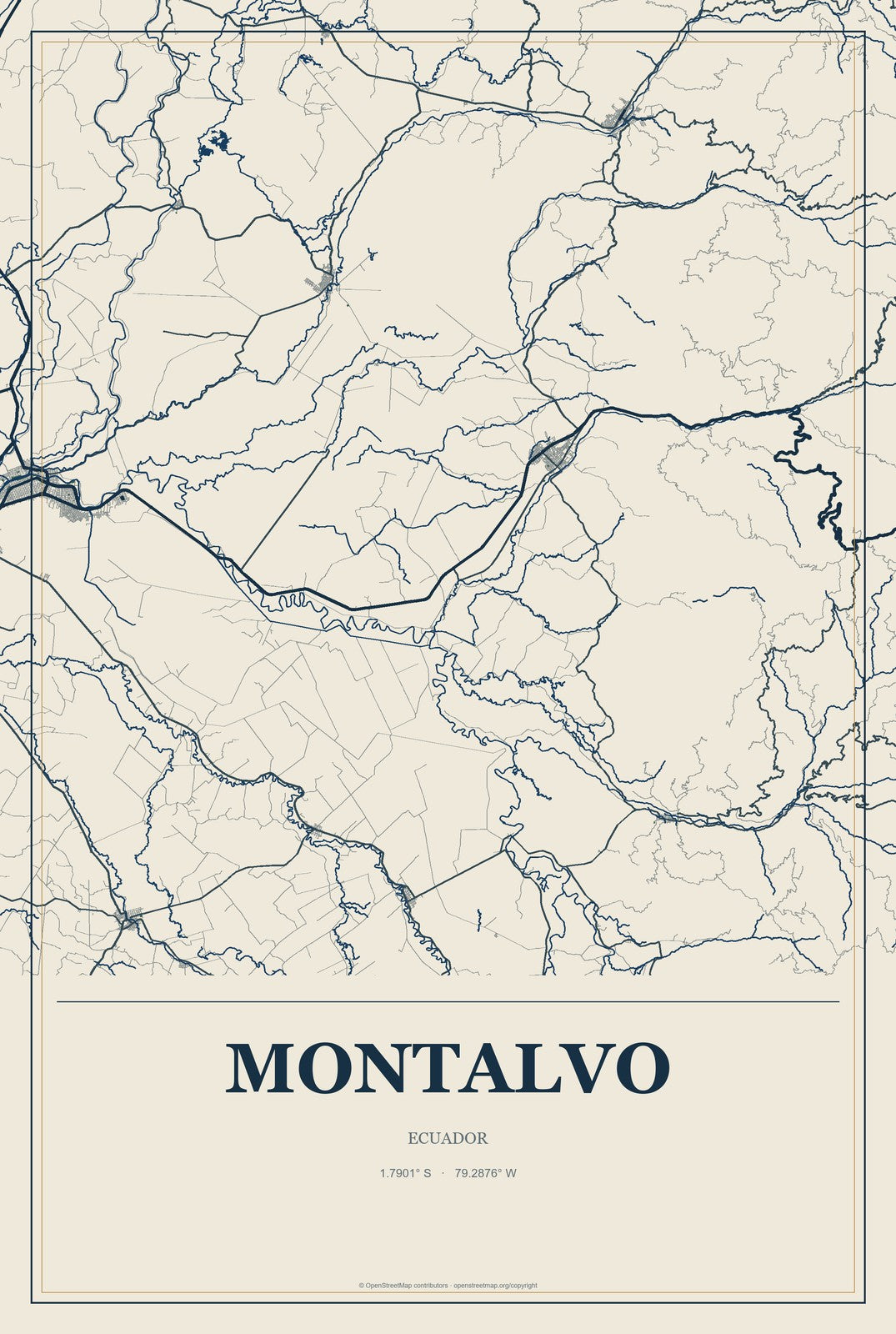 Montalvo, Ecuador City Map Aluminum Sign in Coastal Cutout style
