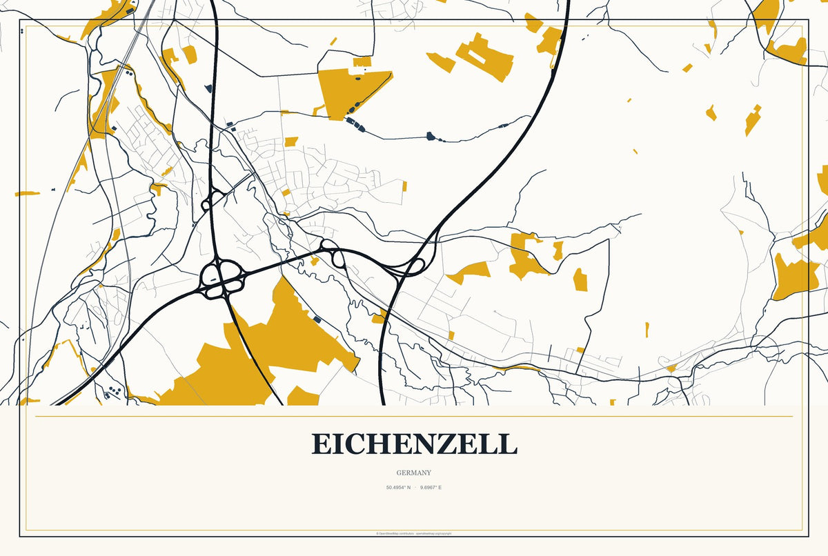 Eichenzell, Germany City Map Aluminum Sign in Citrine Modern style