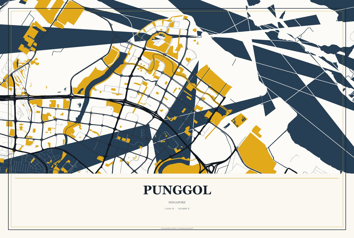 Punggol, Singapore City Map Aluminum Sign in Citrine Modern style