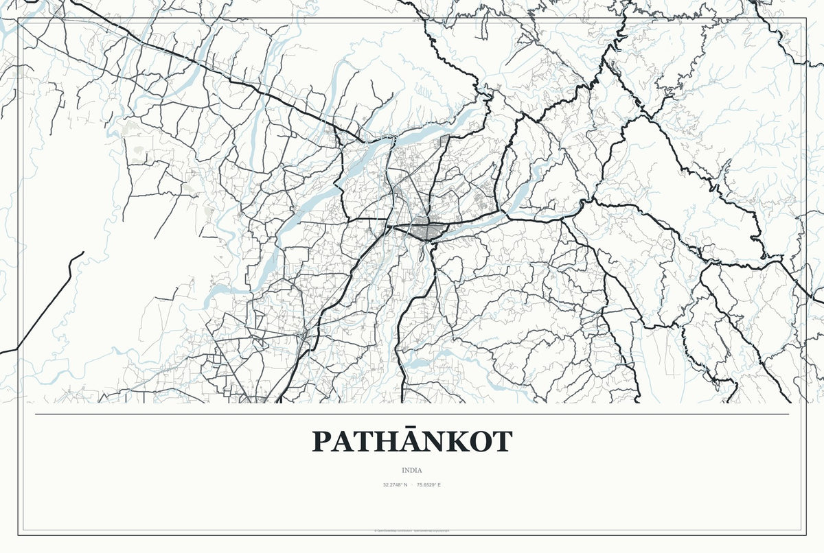 Pathānkot, India City Map Aluminum Sign in Gallery Air style