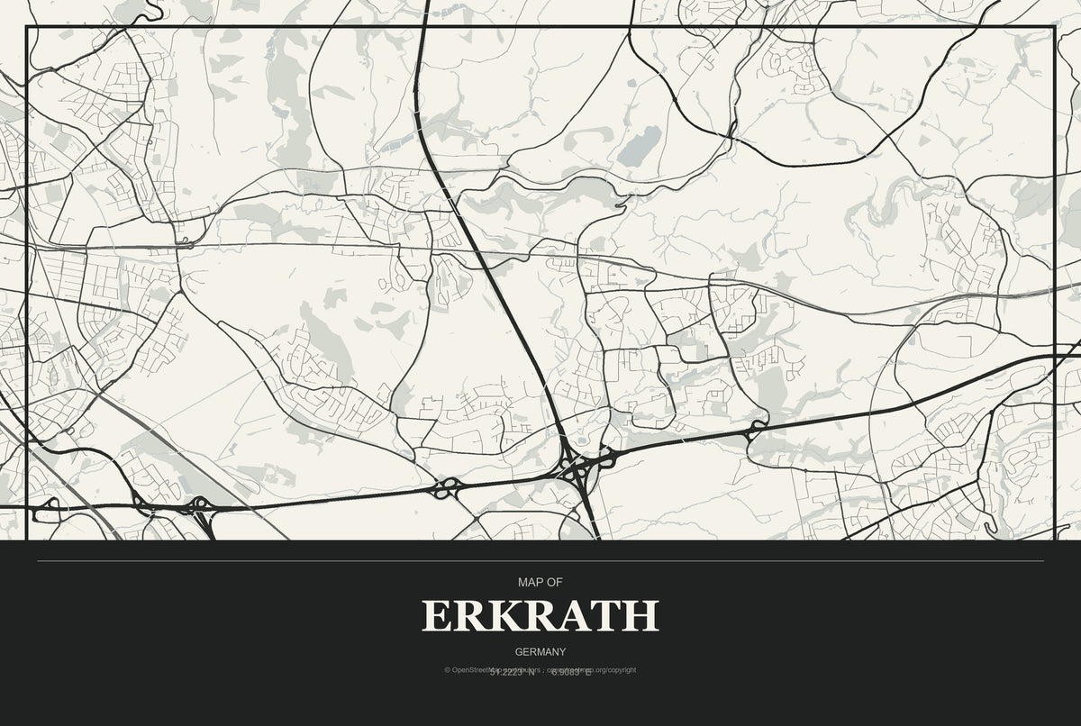 Erkrath, Germany City Map Aluminum Sign in Museum Plaque style
