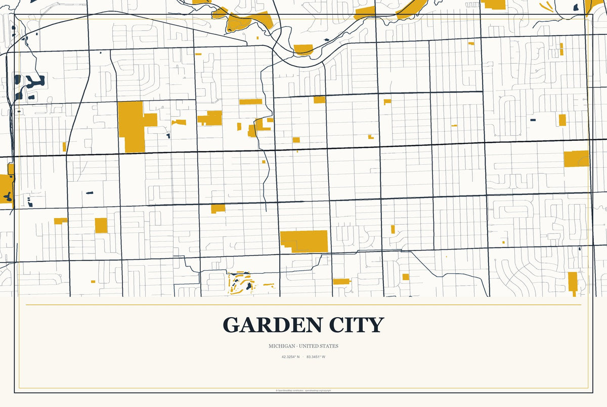 Garden City, Michigan City Map Aluminum Sign in Citrine Modern style