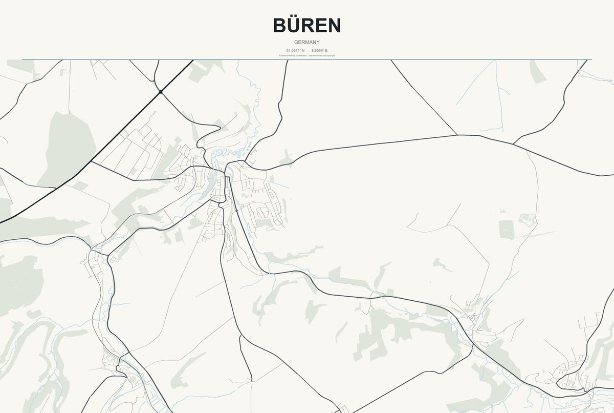 Büren, Germany City Map Aluminum Sign in Headline Atlas style