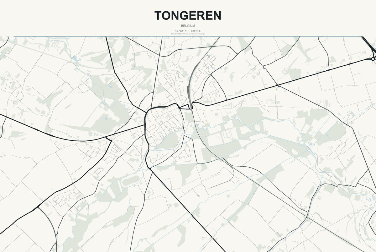 Tongeren, Belgium City Map Aluminum Sign in Headline Atlas style