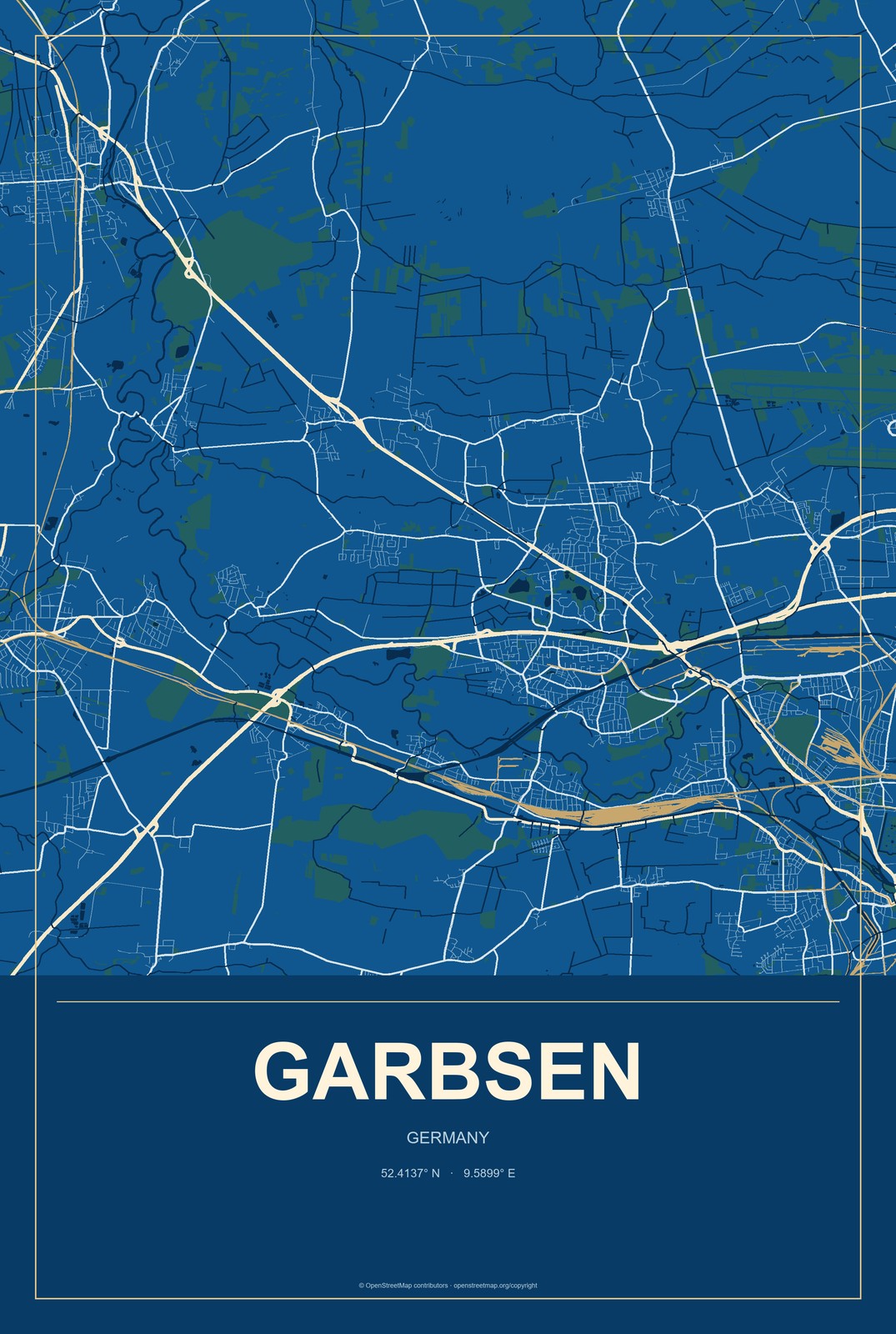 Garbsen, Germany City Map Aluminum Sign in Harbor Cobalt style