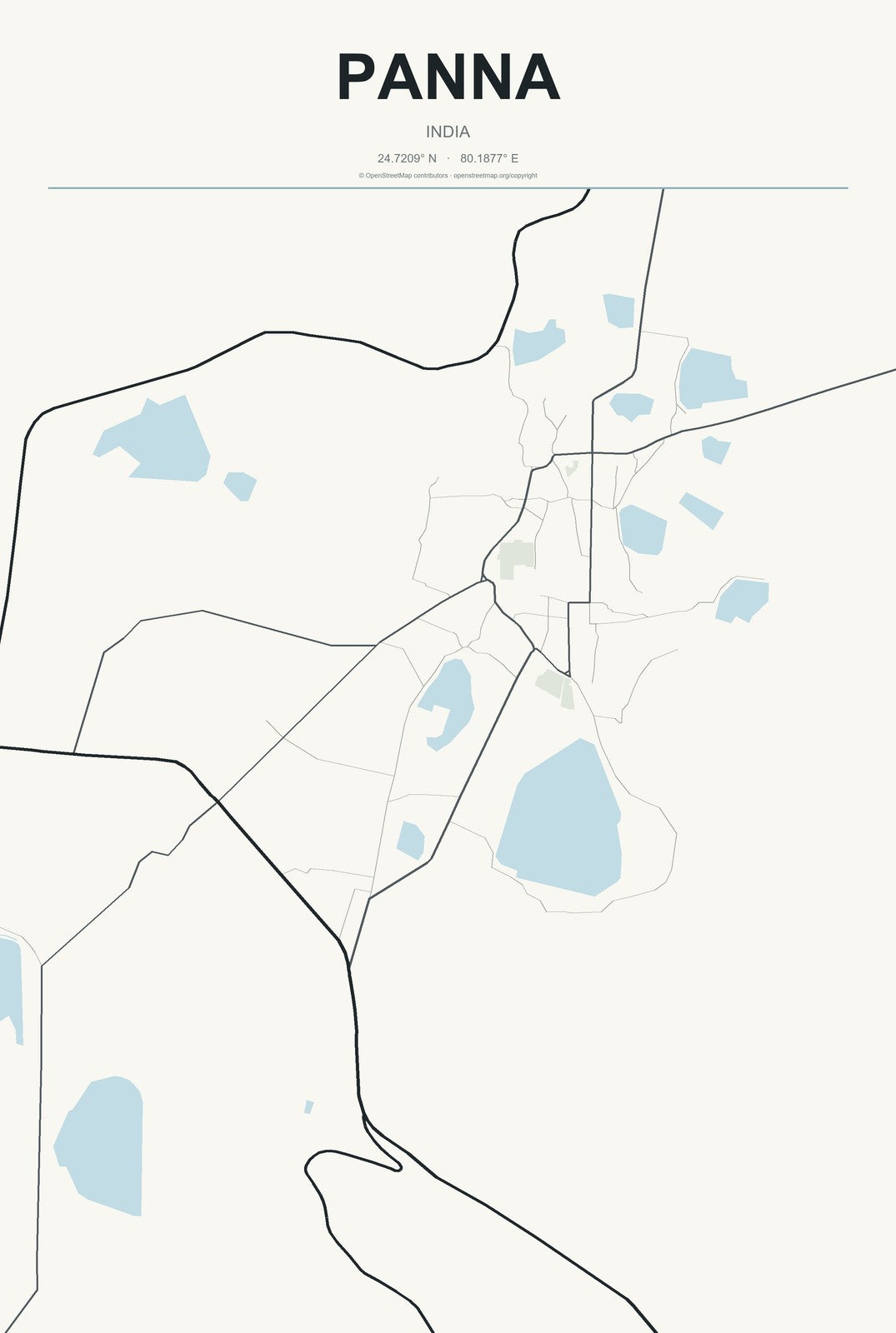 Panna, India City Map Aluminum Sign in Headline Atlas style