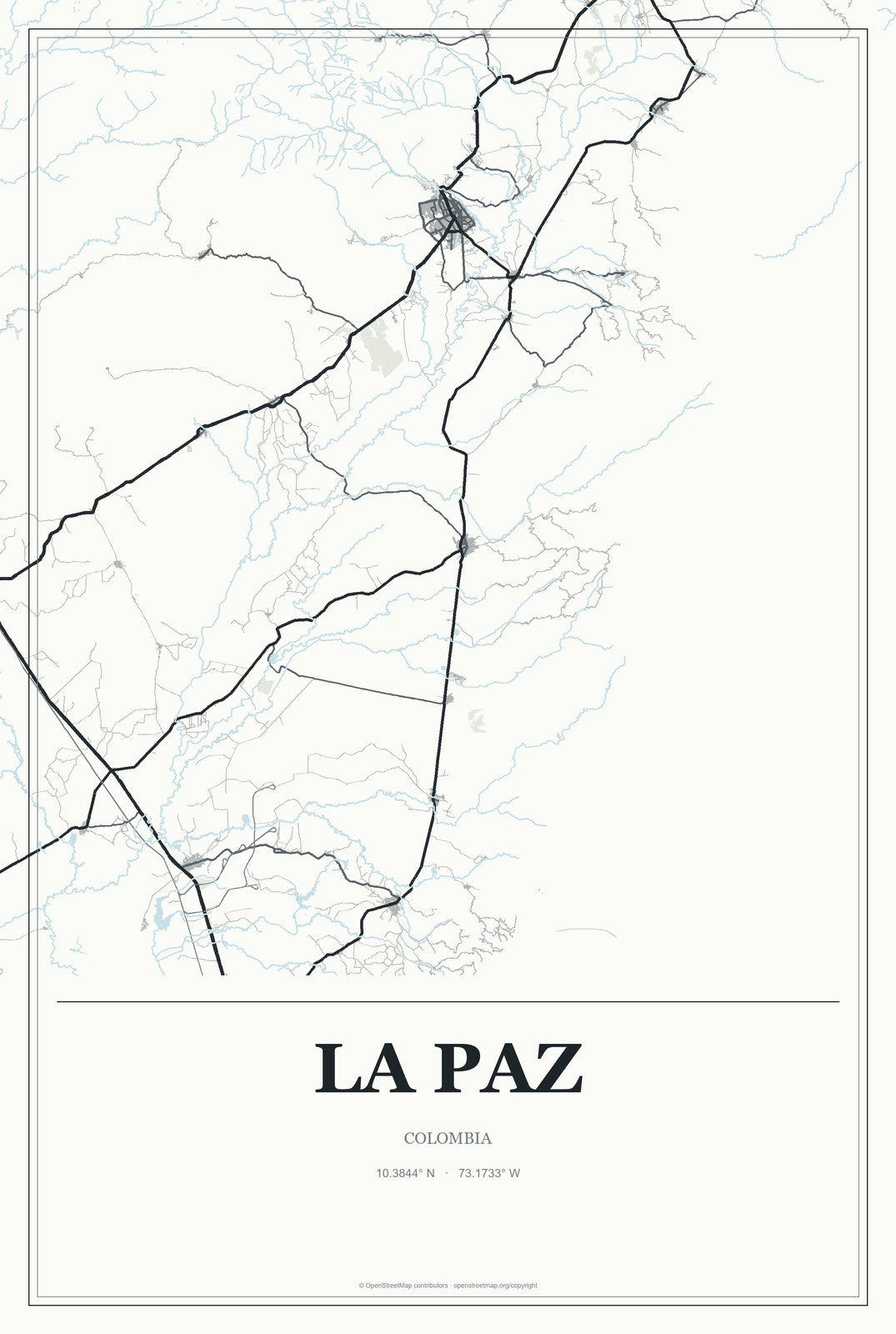 La Paz, Colombia City Map Aluminum Sign in Gallery Air style