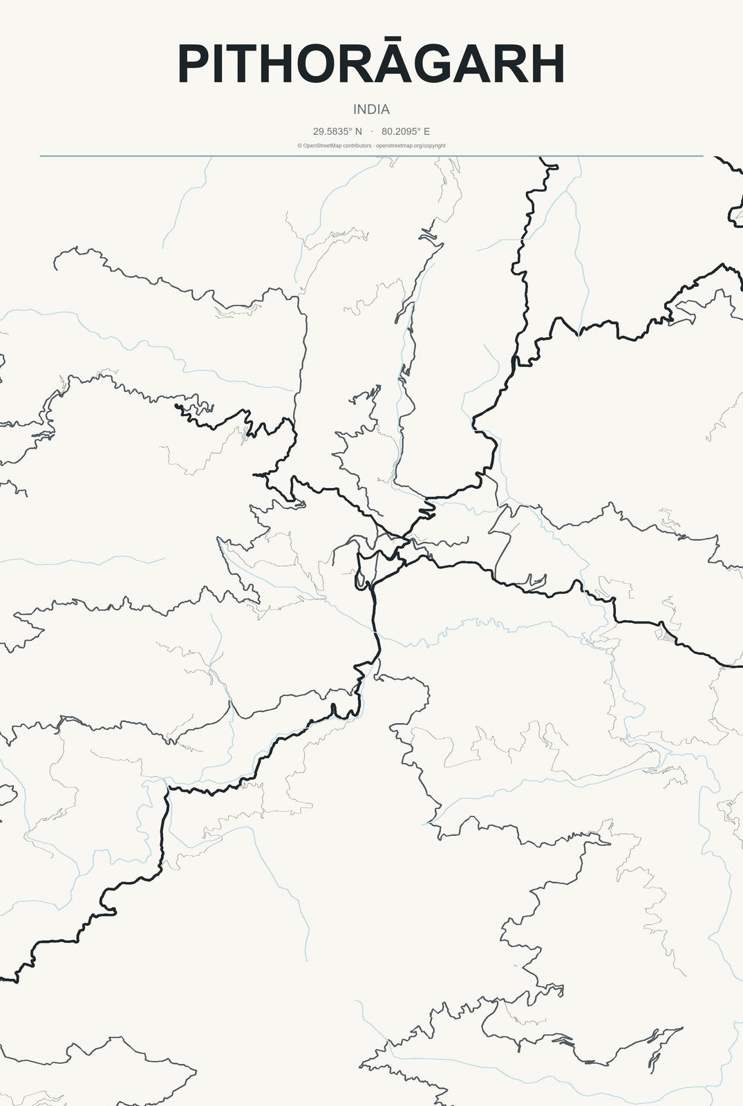 Pithorāgarh, India City Map Aluminum Sign in Headline Atlas style
