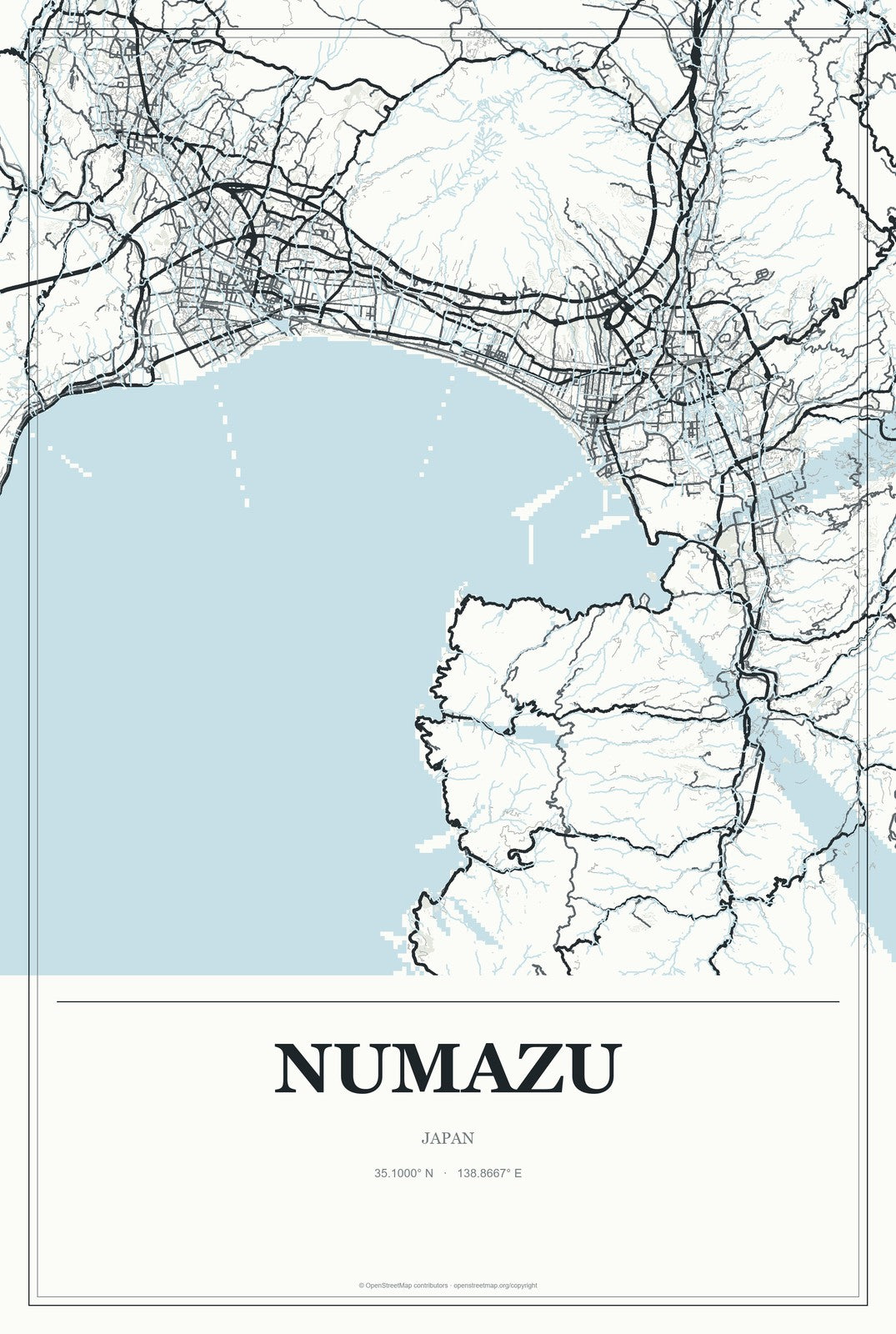 Numazu, Japan City Map Aluminum Sign in Gallery Air style