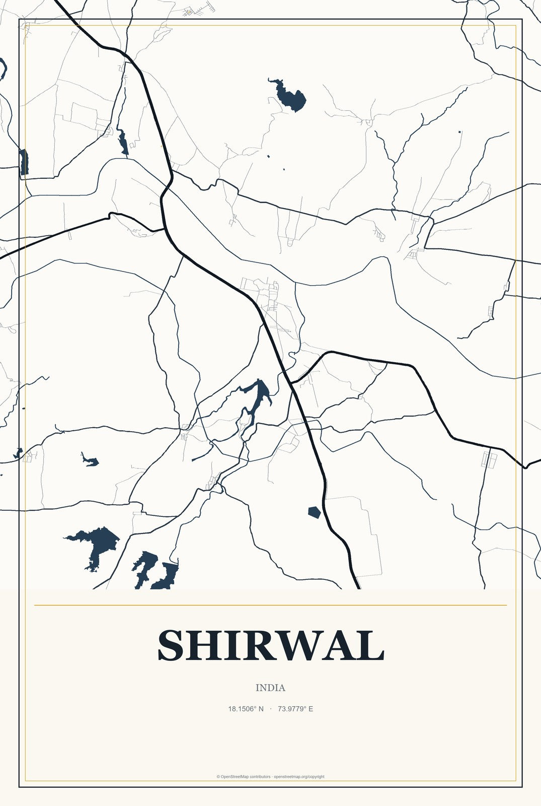 Shirwal, India City Map Aluminum Sign in Citrine Modern style