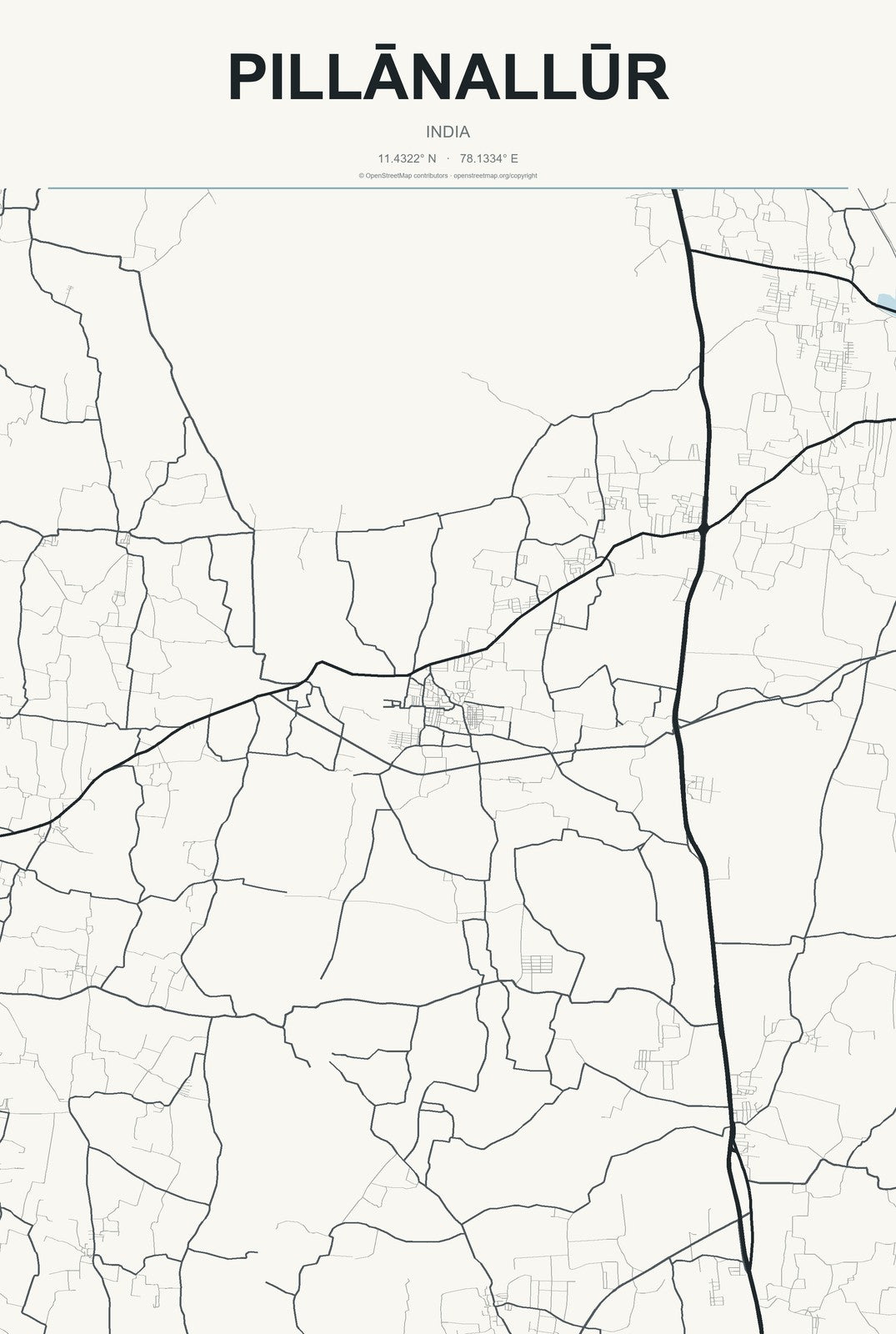 Pillānallūr, India City Map Aluminum Sign in Headline Atlas style