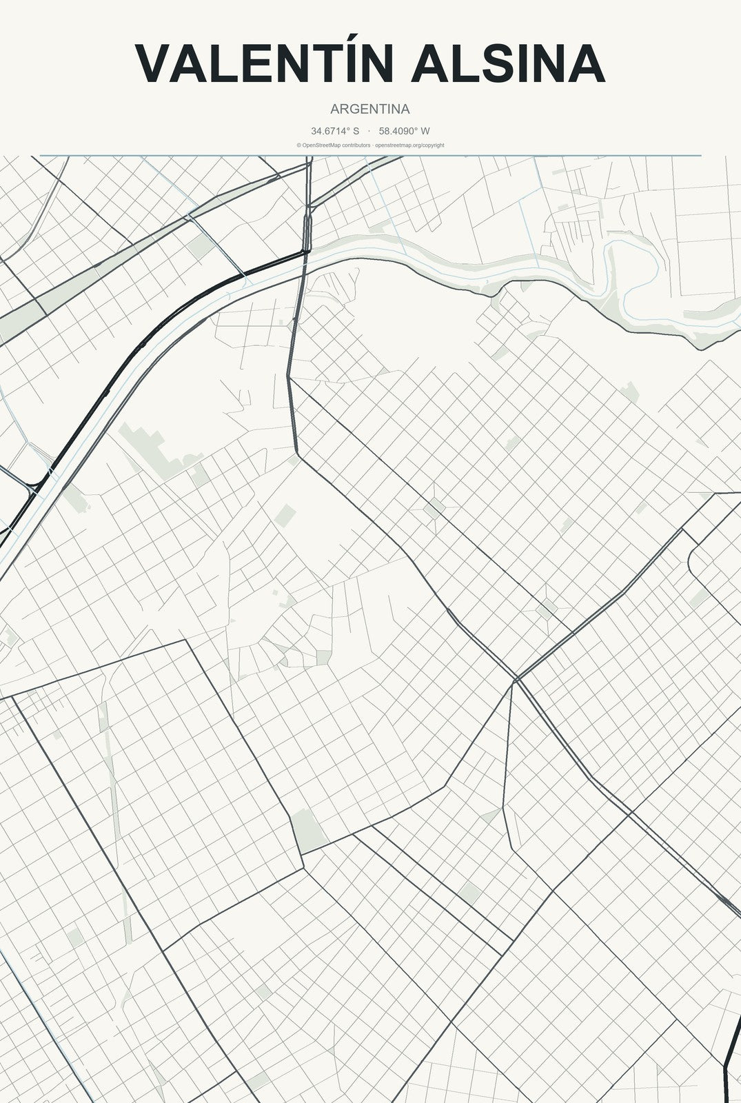 Valentín Alsina, Argentina City Map Aluminum Sign in Headline Atlas style