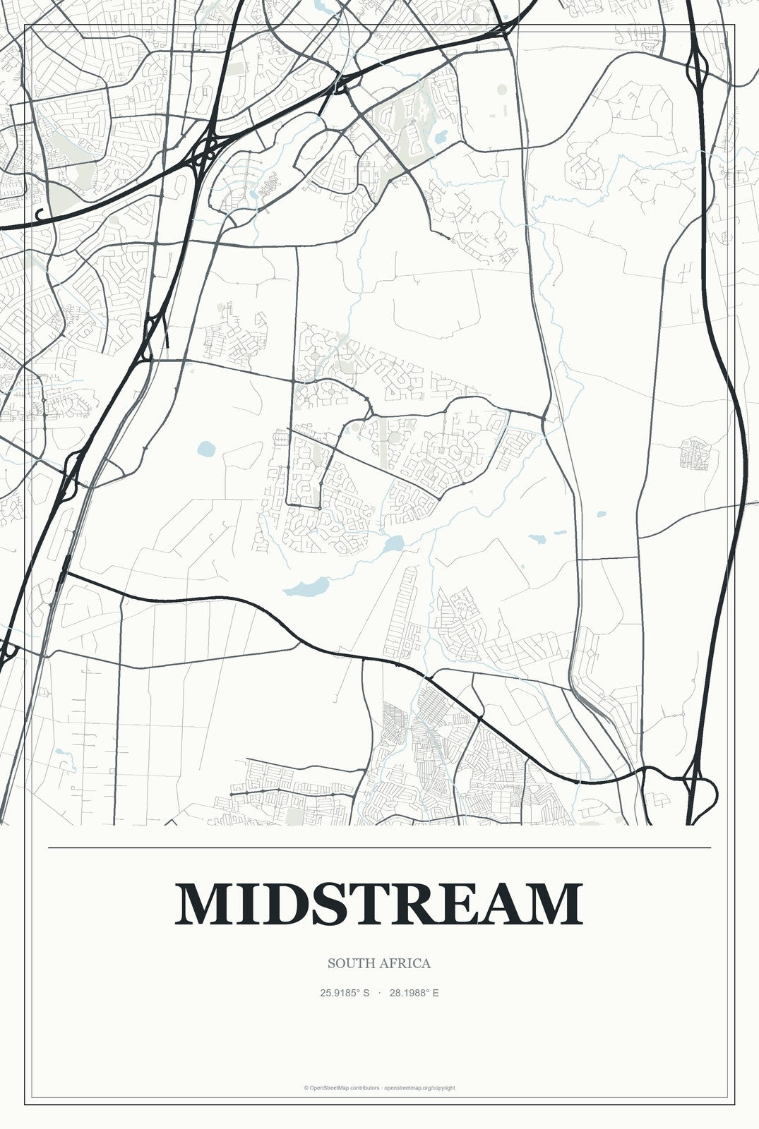 Midstream, South Africa City Map Aluminum Sign in Gallery Air style