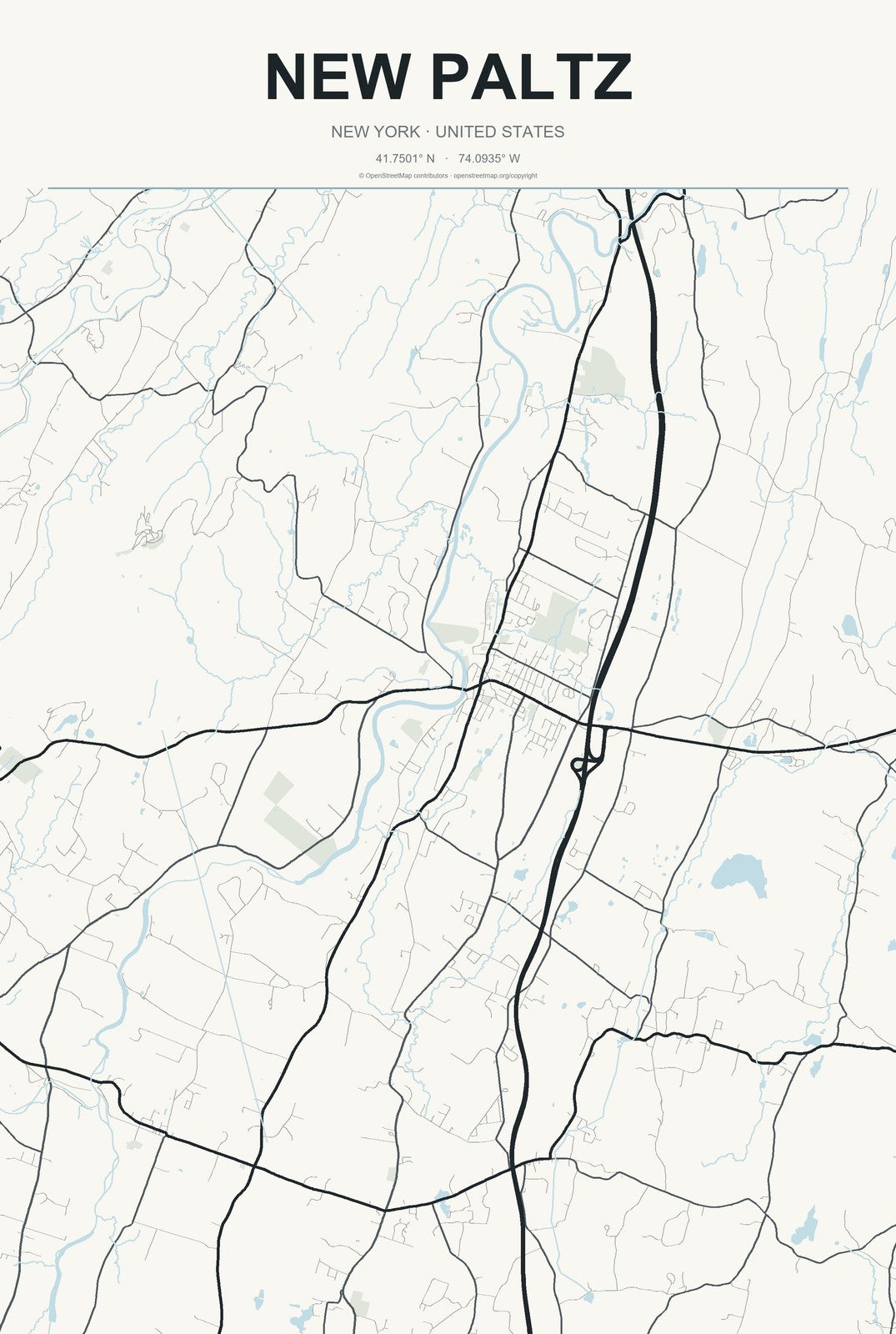 New Paltz, New York City Map Aluminum Sign in Headline Atlas style