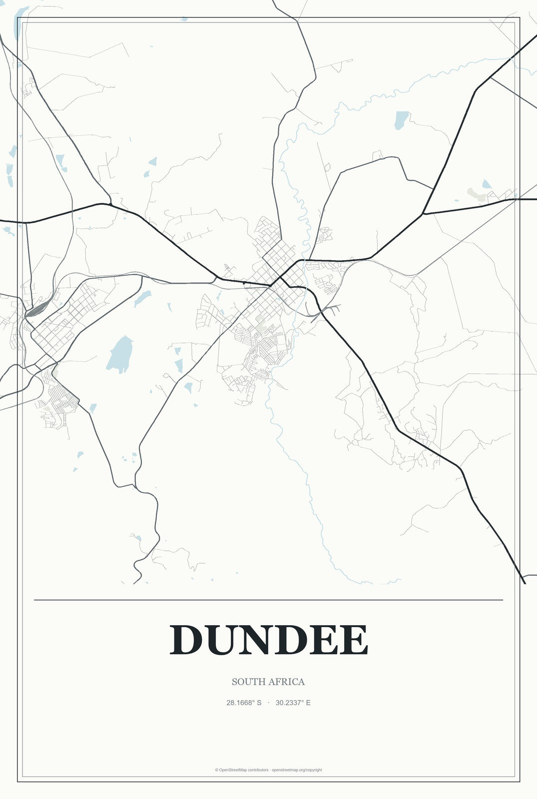 Dundee, South Africa City Map Aluminum Sign in Gallery Air style