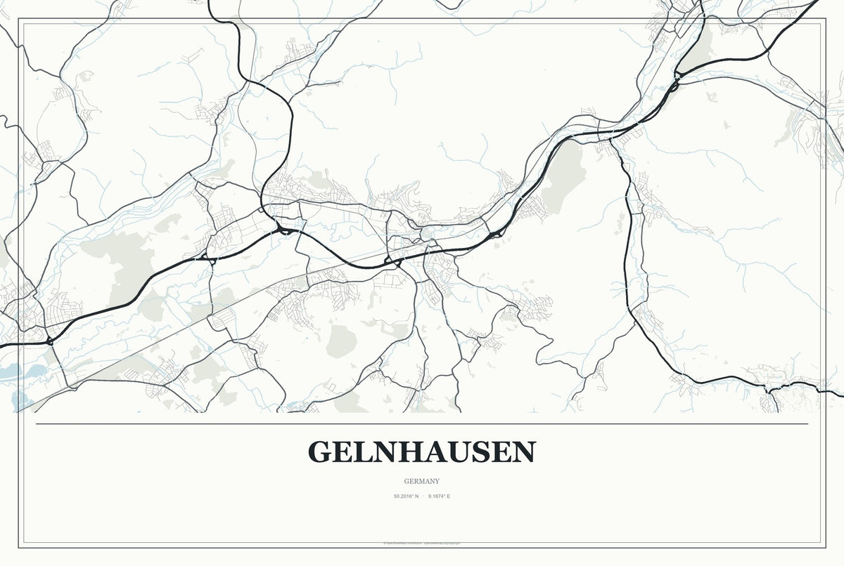 Gelnhausen, Germany City Map Aluminum Sign in Gallery Air style