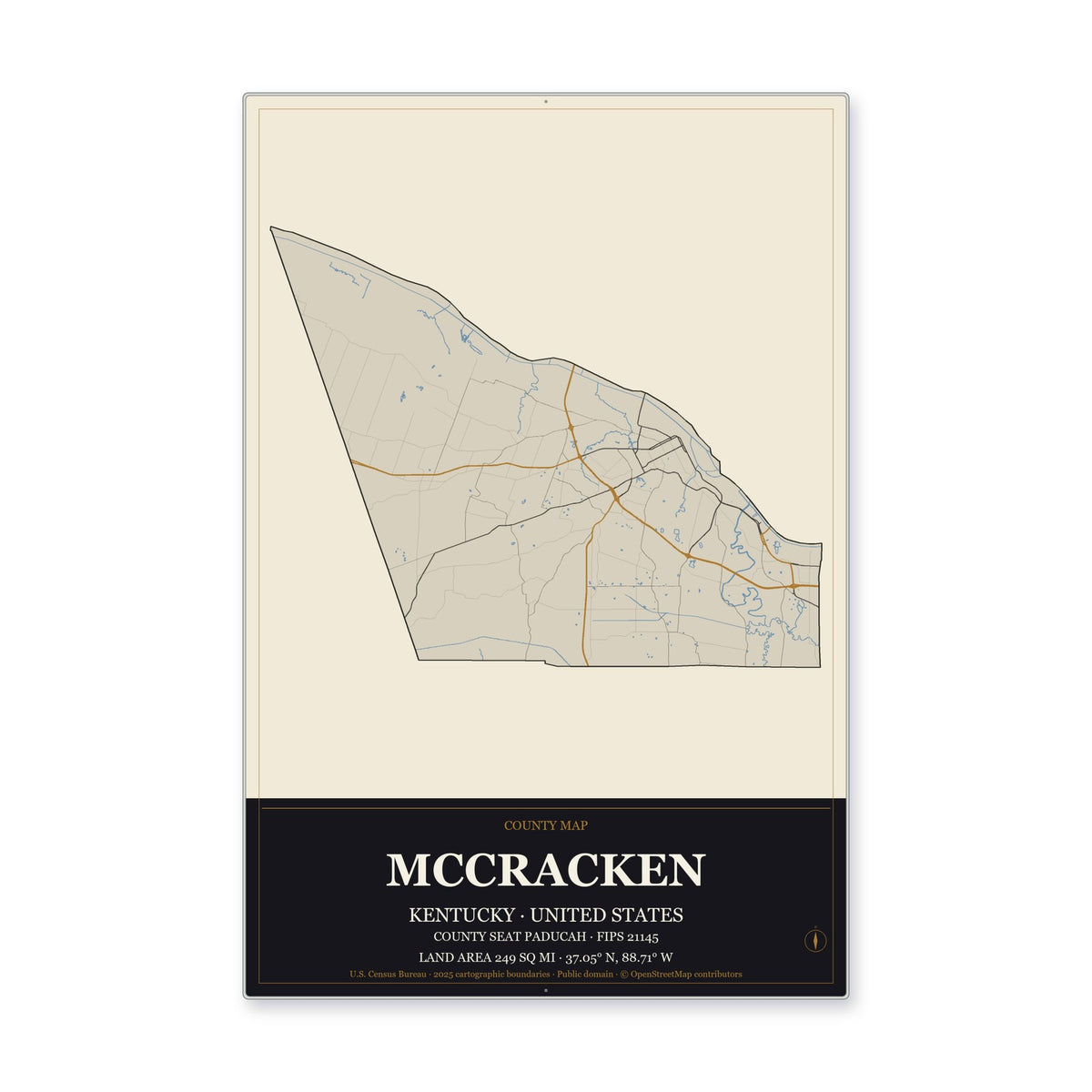 McCracken County, Kentucky Map Aluminum Sign in Museum Plaque style