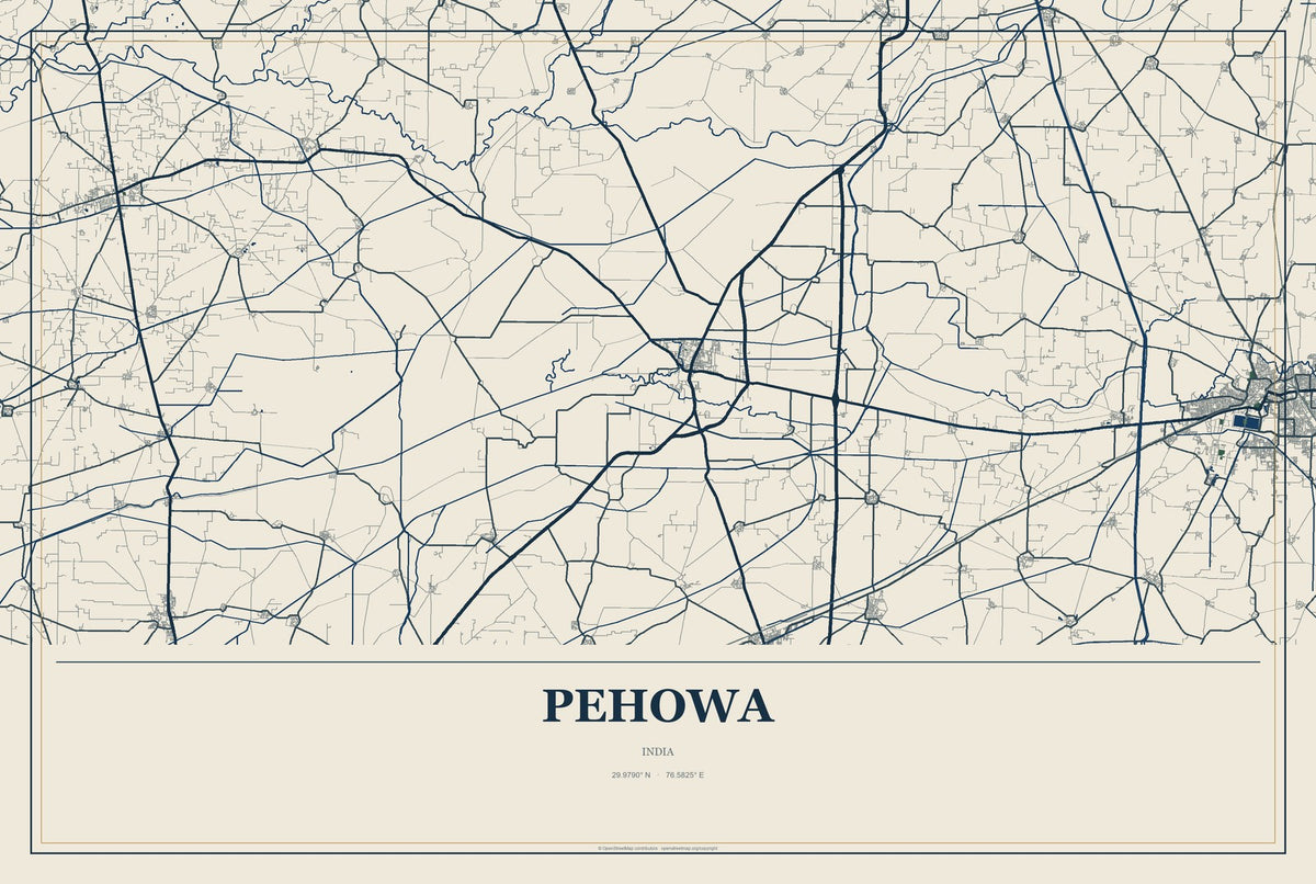 Pehowa, India City Map Aluminum Sign in Coastal Cutout style