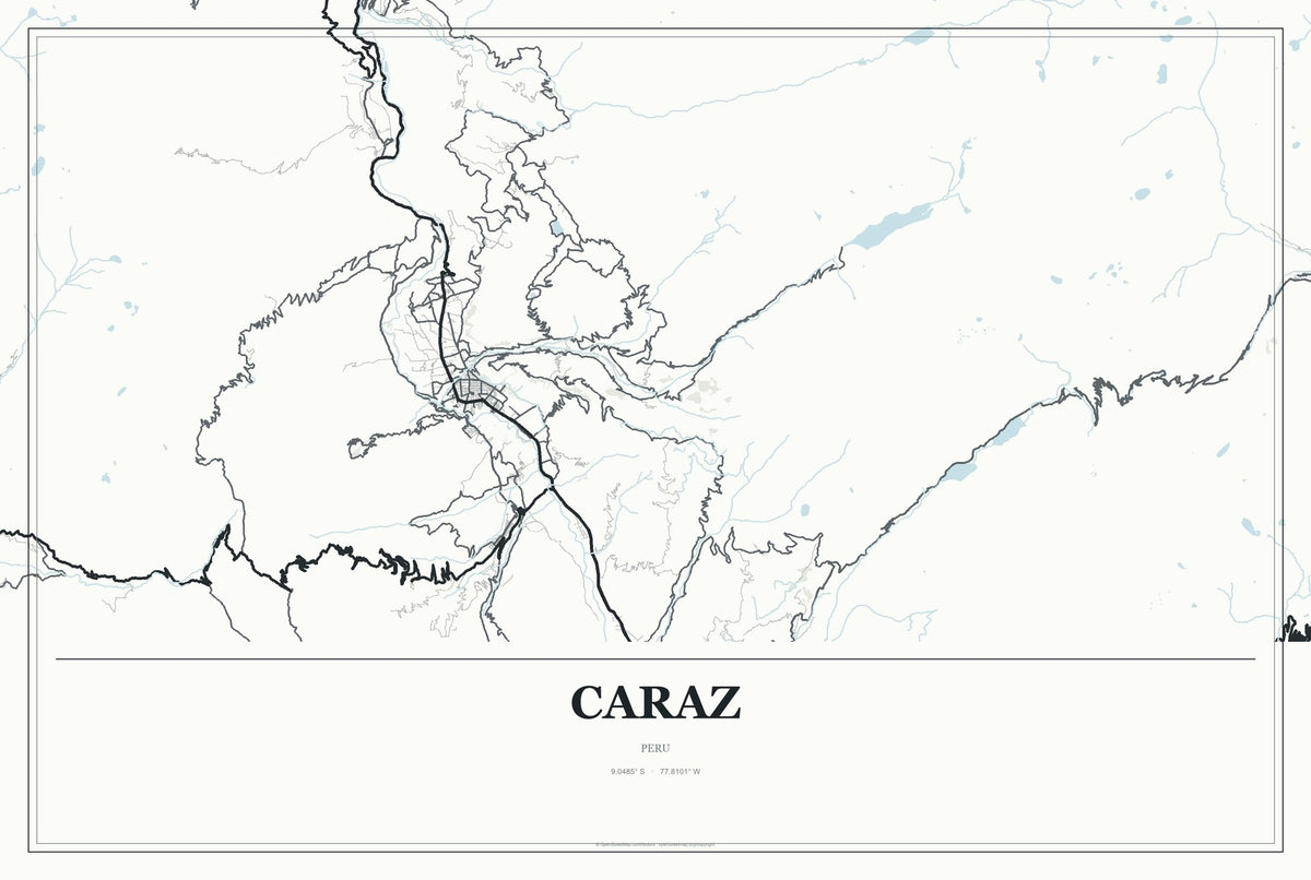 Caraz, Peru City Map Aluminum Sign in Gallery Air style