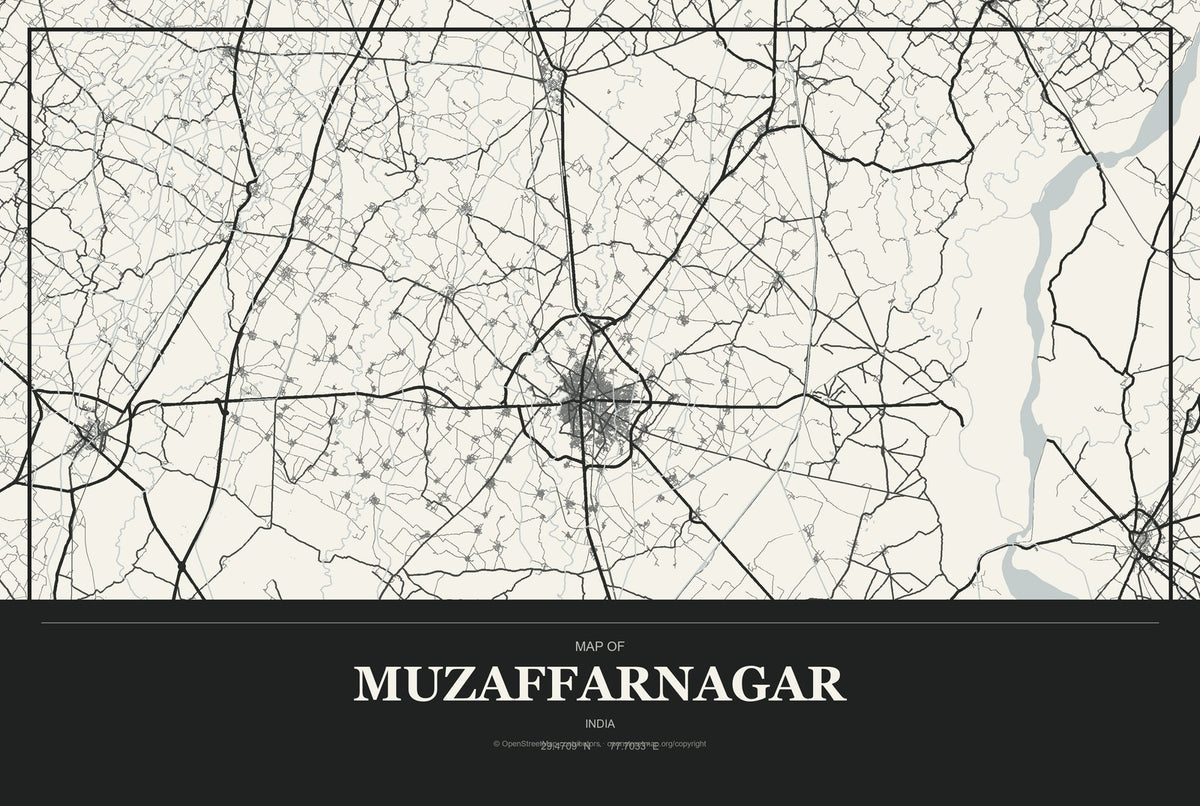 Muzaffarnagar, India City Map Aluminum Sign in Museum Plaque style
