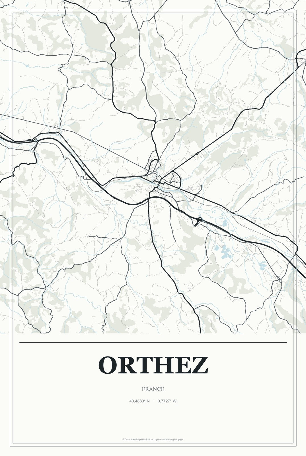 Orthez, France City Map Aluminum Sign in Gallery Air style