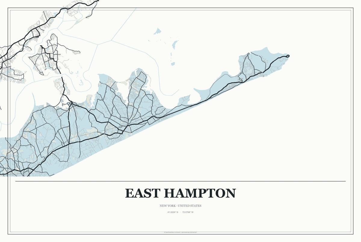 East Hampton, New York City Map Aluminum Sign in Gallery Air style