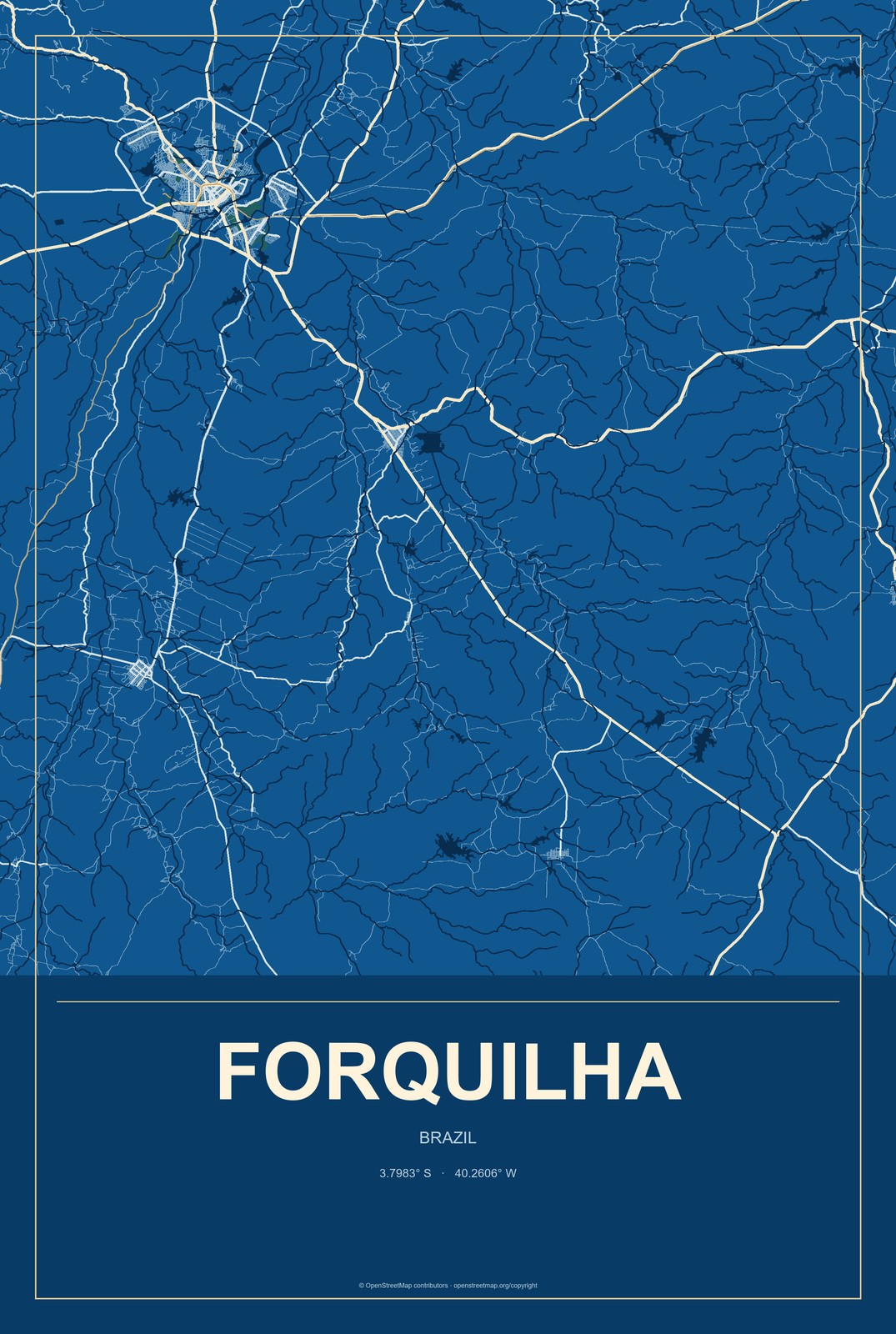 Forquilha, Brazil City Map Aluminum Sign in Harbor Cobalt style