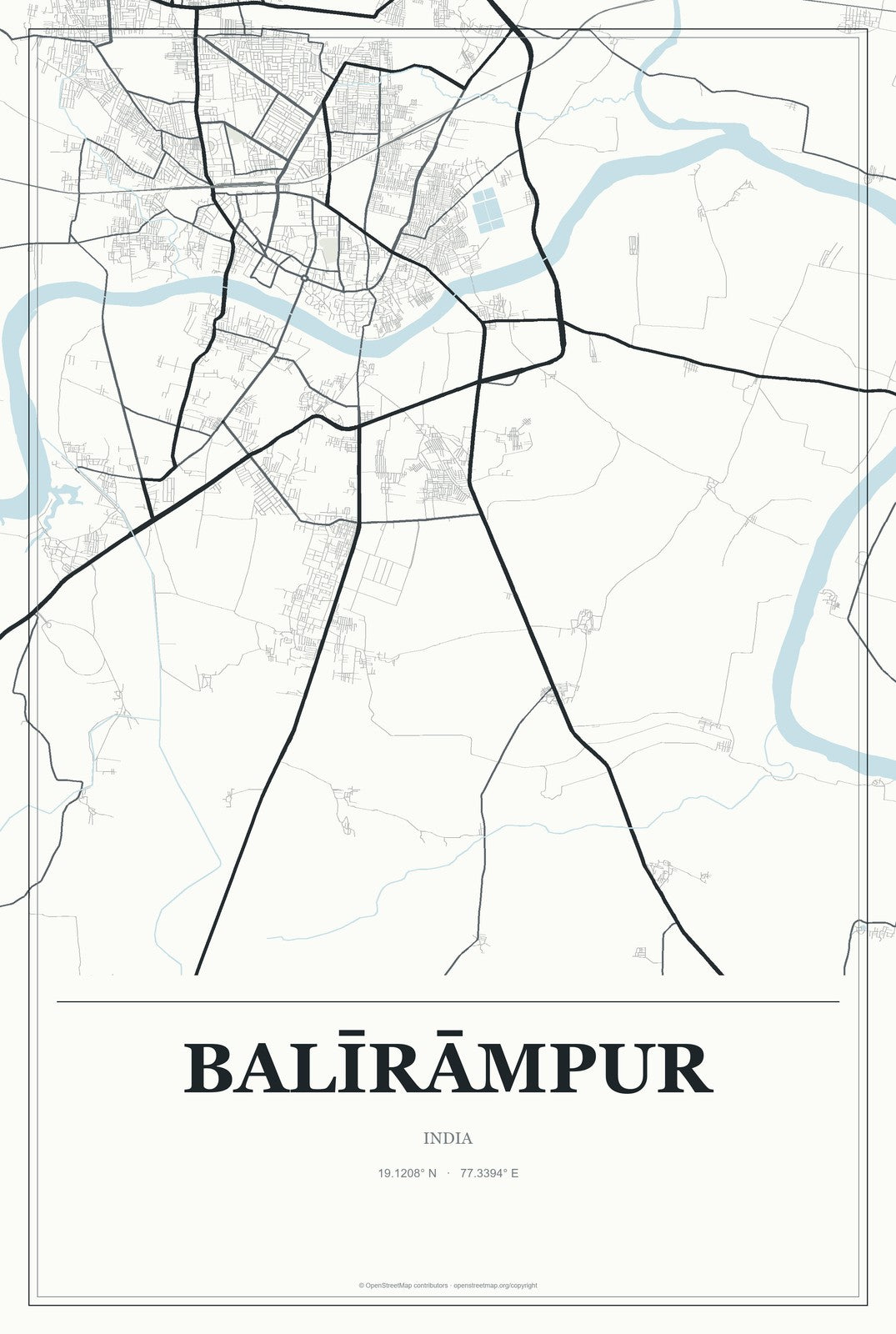 Balīrāmpur, India City Map Aluminum Sign in Gallery Air style