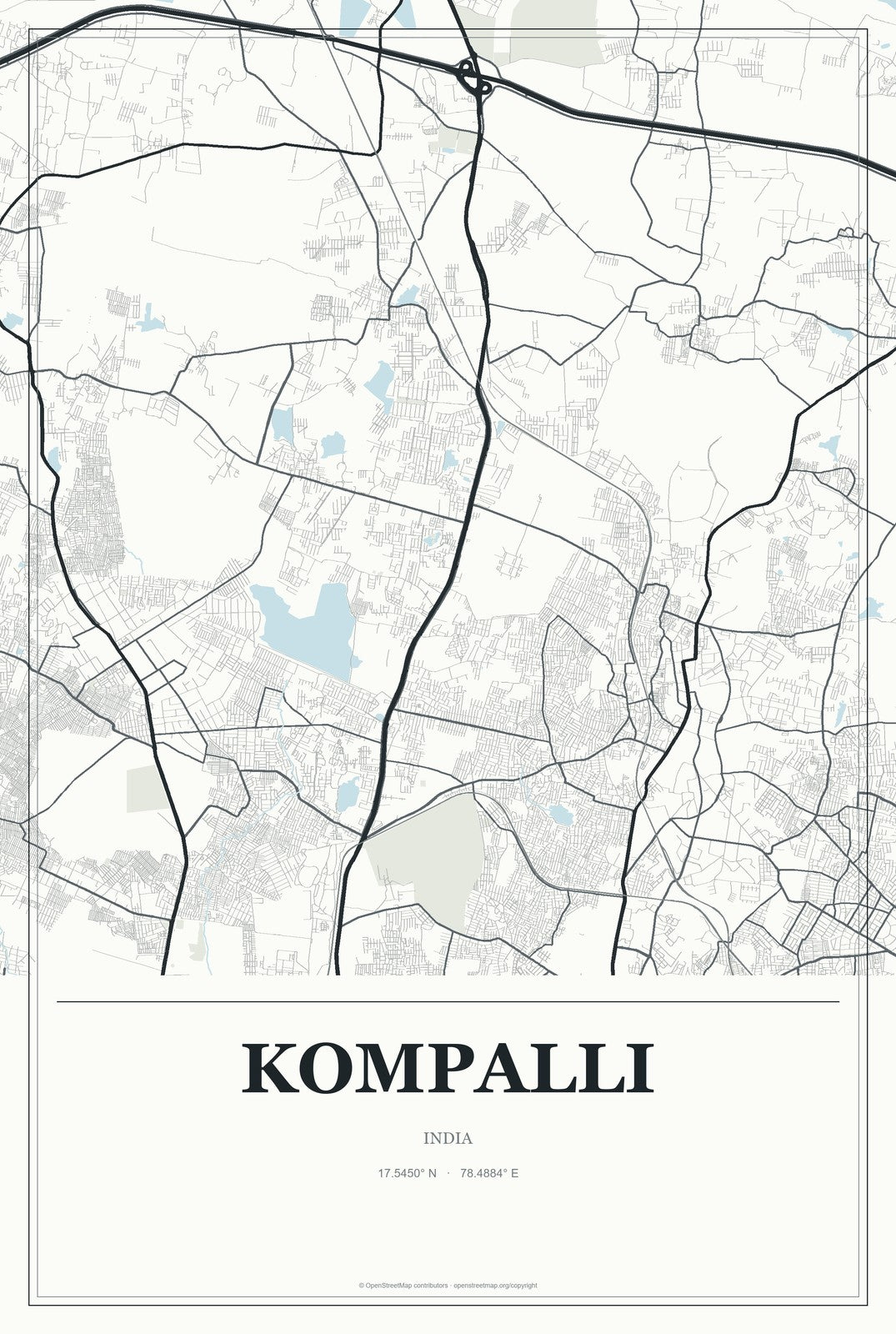 Kompalli, India City Map Aluminum Sign in Gallery Air style