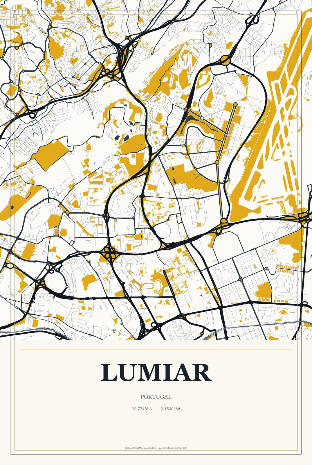 Lumiar, Portugal City Map Aluminum Sign in Citrine Modern style