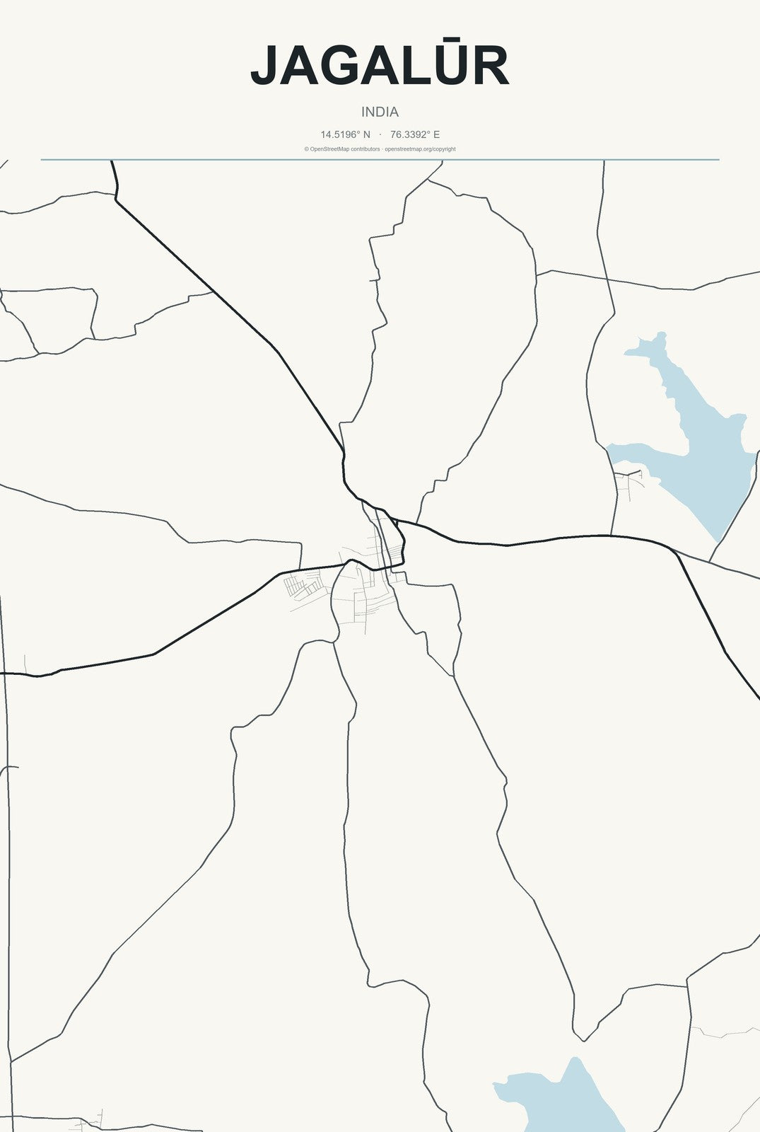 Jagalūr, India City Map Aluminum Sign in Headline Atlas style