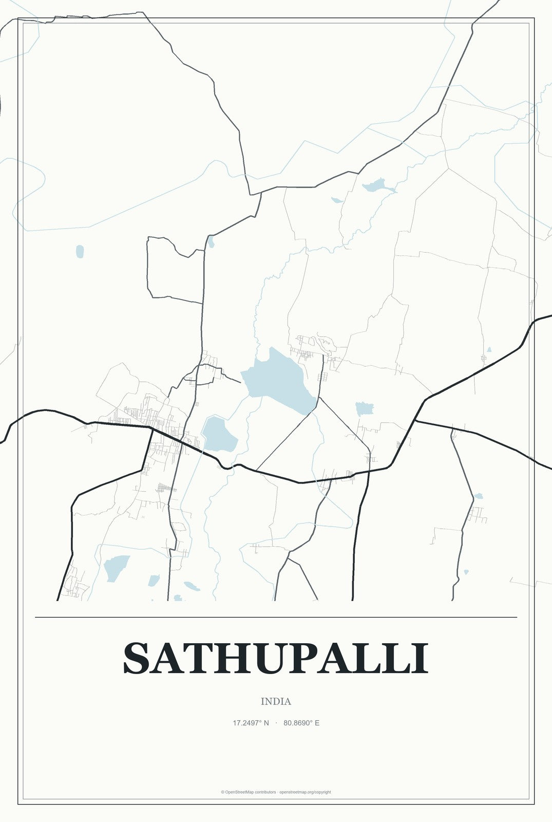 Sathupalli, India City Map Aluminum Sign in Gallery Air style